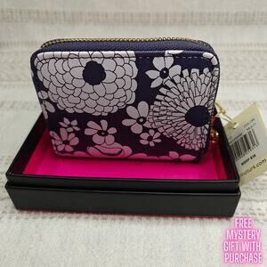 Trina Turk Navy Floral Zip Wallet w/ Gold Hardware – Brand New in Box